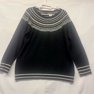 Talbots Plus Fair Isle Crewneck Sweater in black and ivory size x